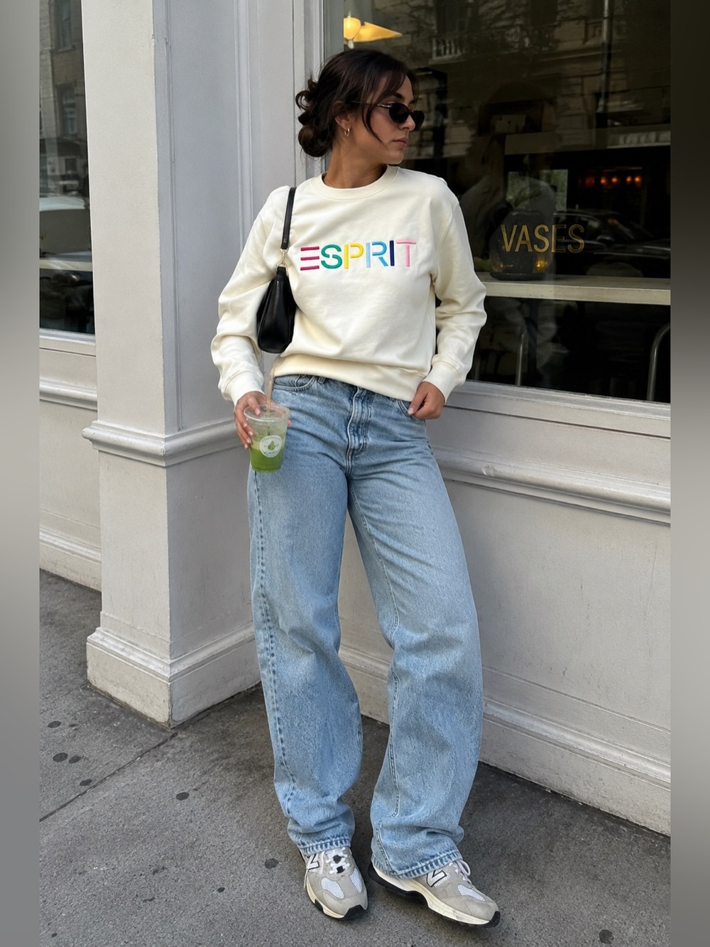 Esprit Rainbow Logo Embroidered Crewneck Sweatshirt NWT Cream XS